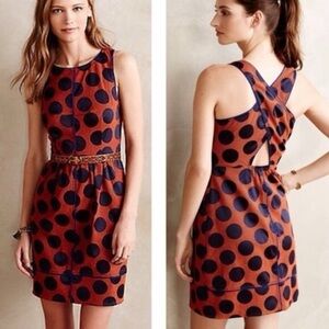 Anthropologie Maeve Rokin Rust Orange Royal Blue Cross Back Dress 10 - Lined